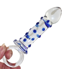 Foreign hot ball lock core blue large particle crystal phallus masturbation fun supplies wholesale glass anal plug