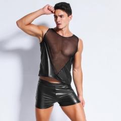 sexy black patent leather mesh underwear