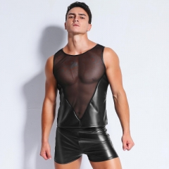 sexy black patent leather mesh underwear