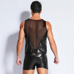 sexy black patent leather mesh underwear