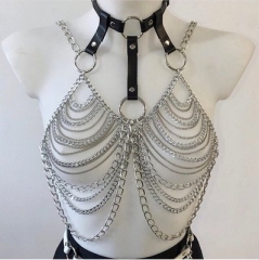Female leather body chain
