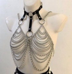 Female leather body chain