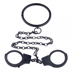 Metallic black handcuff collar set