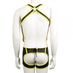 2 Bold Colors BDSM Men Sexy Clubwear Bondage Neoprene Slave Chest Harness Underwear Open Ass Rear Lingerie Jockstrap 2pcs Set