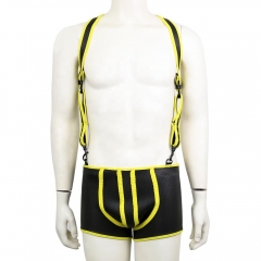 2 Bold Colors BDSM Men Sexy Clubwear Bondage Neoprene Slave Chest Harness Underwear Open Ass Rear Lingerie Jockstrap 2pcs Set